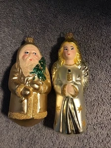 Blown Glass Angel Santa Ornament Gold Suit Angel Candle GERMANY Glitter Lot - Picture 1 of 16