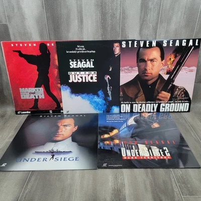 5 Steven Seagal Laserdisc Movies Under Siege 1 & 2 Out 4 Justice Marked 4 Death Foto 1 de 4