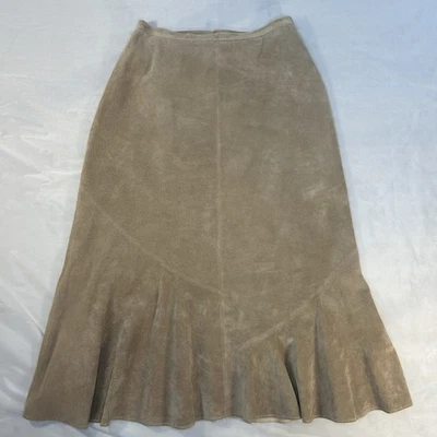 Chicos Women Sz 1  High Waist Suede Leather Midi Skirt Washable Boho Flared Zip - Image 1 of 4
