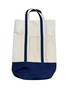 L.L. Bean Canvas Tall Cotton Gardening Tote Bag Large With Navy Trim - Picture 1 of 5