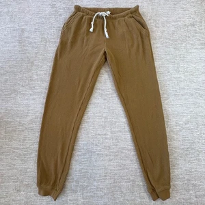 Aerie Women Waffle Knit Jogger Pants Small Stretch Brown Tan Lounge Casual Comfy - Picture 1 of 12