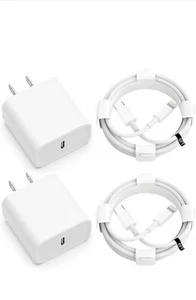 Chargeur iPhone [ Certifié MFi ] Lot De 2 Chargeurs Muraux USB C 20 W Avec Câble - Photo 1 sur 7