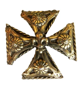 Vtg ASSESSOCRAFT NYC Signed Maltese Cross BROOCH W Fleur de Lis 1 5/8" across - Picture 1 of 4