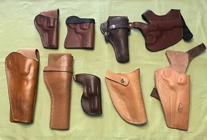 USED LOT OF (9) HOLSTERS BROWN LEATHER REVOLVER CUSTOM HUNTER *READ* - Picture 1 of 24