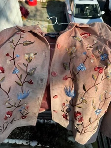 DIALOGUE PINK 100% GENUINE LEATHER / SUEDE BLAZER FLOWERED JACKET SIZE S - Bild 1 von 8