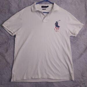 Polo Ralph Lauren Shirt Mens Large Big Pony USA Flag White Custom Slim Fit Prep