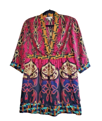 Top túnica Cabi para mujer pequeña 100 % seda manga larga estampado colorido cuello en V Foto 1 de 4