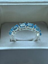 1 Ct Oval lab created London Blue Topaz Eternity Band Ring 14K White Gold Plated