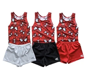 *BOYS* Spiderman Gymnastics Leotard / NEW Red Black Lycra Gym Shorts. ALL SIZES - Picture 1 of 18