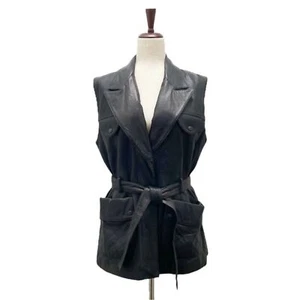 Nordstrom Town Square Black Leather Belted Longline Vest Women’s Size Small - Picture 1 of 15