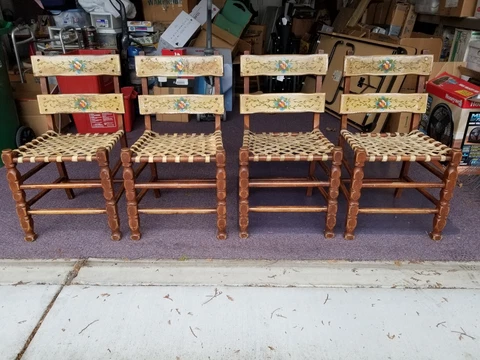 Vintage Coronado Monterey Style 4 Chairs with leather woven seats Cover