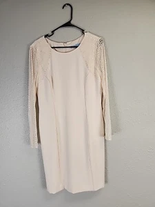 Antonio Melani Ivory Shift Dress Sheer Sequined Sleeve SZ 10 - Picture 1 of 9