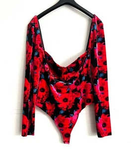 Bar III Women's Floral-Print Square-Neck Velvet Bodysuit Top Size XL Long Sleeve - Picture 1 of 5
