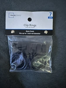 NEW Mainstays Set of 7 Black Cafe Curtain Rod Clip Rings Up to 1” Rod - Picture 1 of 2
