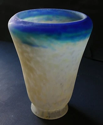 Rare TULIPE EN PÂTE DE VERRE MARMORÉEN Bleu  MULLER frères Art Déco / Nouveau - Photo 1/4