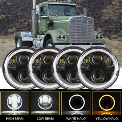 4PCS 5.75 5 3/4" Projector Black LED Headlights for Kenworth W900A Peterbilt 359 - Image 1 of 4