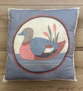 Vintage Granny Duck Kissen 15 Zoll quadratisch blau rosa Patchwork Cottagecore Country - Bild 1 von 9