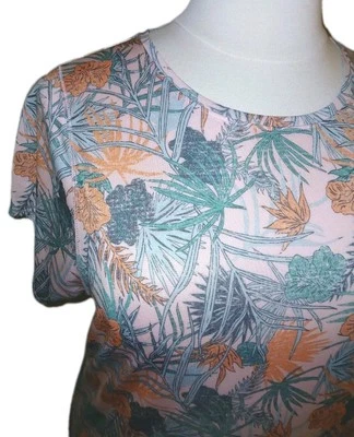 Blusa Reebok Feminina 2XL Floral Tropical Manga Curta Roupa Ativa Multicolorida Nova com etiquetas  - Imagem 1 de 4