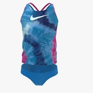 Nike Swim Girls' Tie Dye Spiderback Tankini Set Blue NWT Size L 14-16 Big Kids - Picture 1 of 3