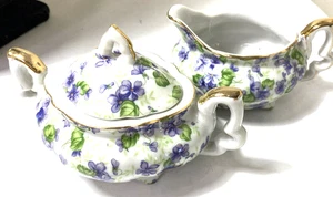 Vintage Lefton Floral lila violett Milchkännchen Zuckerdose - Bild 1 von 3