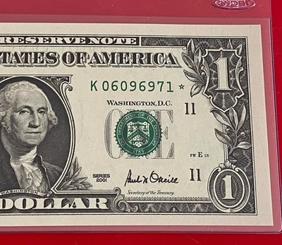 2001 Star Note $ 1 DOLLAR BILL ( Dallas k ) UNCIRCULATED - Image 1 of 3