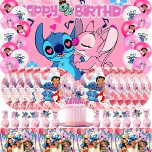 Stitch Party Supplies Birthday Decoration Set Plates Balloons Banner 5x3ft - Picture 1 of 8