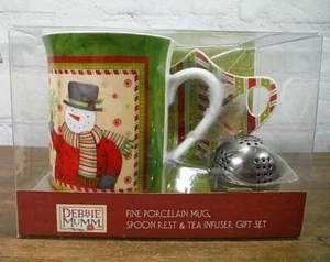 NUEVO DE STOCK Debbie Mumm JUEGO DE 3 PIEZAS Muñeco de Nieve Taza Cuchara Descanso Infusor de Té Navidad Porcelana - Imagen 1 de 9
