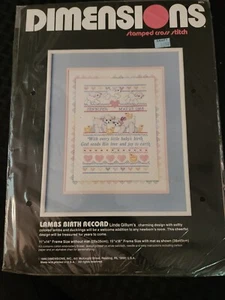 New Pkg! Dimensions Stamped Cross Stitch Kit - Lambs Birth Record Gillum 1988 - Picture 1 of 6