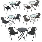 Garden Bistro Patio Furniture Set Glass Table 2/4pc Stacking Chairs Rattan Cafe