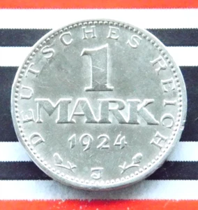 GERMAN Coin 1 MARK Reichsmark 1924 J WEIMAR REPUBLIC Eagle Silver + RARE NICE + - Picture 1 of 6
