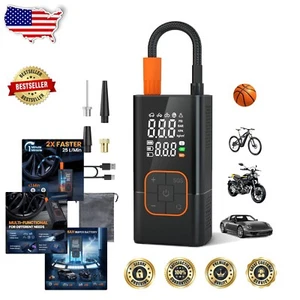Mini Tire Inflator with LED Lights & Pressure Gauge - Fast Inflation at 25 L/Min - Picture 1 of 9