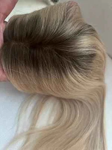 Human virgin hair clip in topper with mono base real part ombre with dark roots - Picture 1 of 8