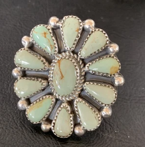 Womens Green Turquoise Navajo Sterling Silver Cluster Ring Size 7.5 12191 - Picture 1 of 12