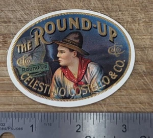 ADVERTISING Label Cigar Plug Round Up Cowboy - Picture 1 of 1