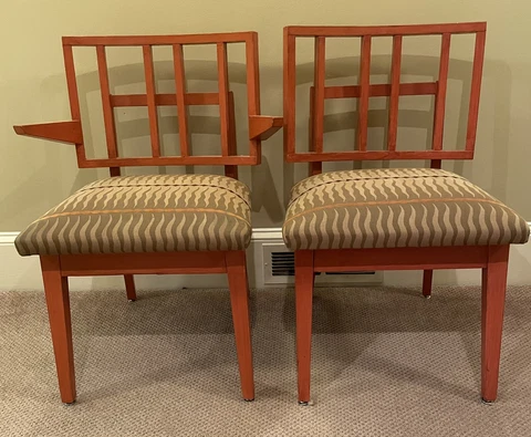 Mid Century Modern Set of Six Dining Chairs Handpainted Upholstered Seats Cover