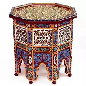 Moroccan Table Side Handmade Moucharabi Delicate Hand Painted Exquisite Red - Picture 1 of 3