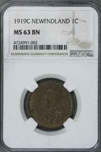 Canada Newfound Land 1919 Cent NGC MS 63 BN  S273 - Picture 1 of 2