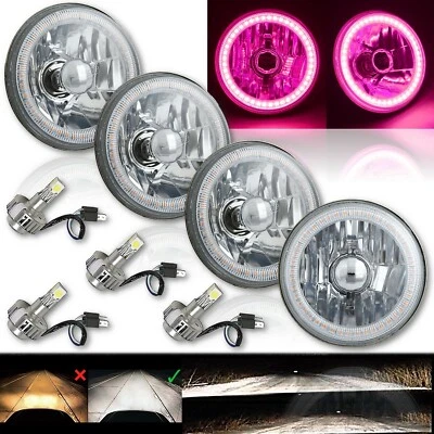 5-3/4" Rosa SMD LED Halo Ojo de Ángel H4 Faro con 6k Bombilla LED Juego de 4 Foto 1 de 4
