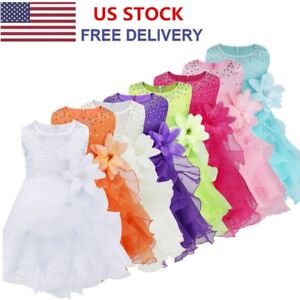 US Infant Baby Girl Princess Dress Birthday Party Baptism Sleeveless Formal Gown