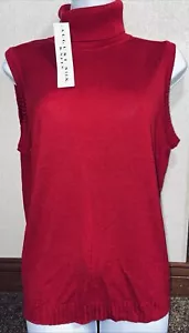 August Silk XL Fold-over Turtleneck Sleeveless Red Thin Knit Top* - Picture 1 of 10
