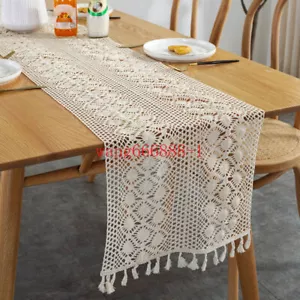 12"x70" Vintage Table Runner Dresser Scarf Hand Crochet Lace Doily with Tassel - Picture 1 of 9