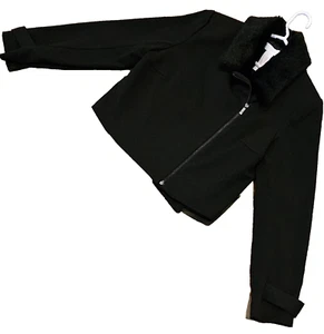 Covington schwarze Damenjacke mit Reißverschluss abnehmbarer Kunstfellkragen Größe 10 58 $ NEU - Bild 1 von 11