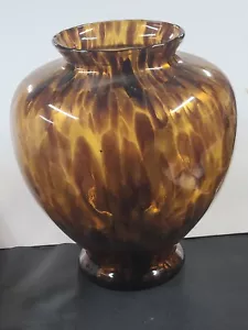 Vintage Maestri Vetrai Tortoise Shell Vase Made In Italy Brown + Gold 11" Tall - Picture 1 of 9