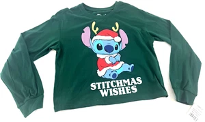 Disney Stitch Graphic T-Shirt L/S Christmas Stitchmas Wishes Green L (10/12) - Picture 1 of 5