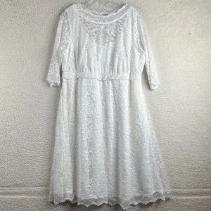 NWOT Kiyonna Bridal Womens White Lace Boat Neck A-Line Midi Dress PLUS 2X - Picture 1 of 14