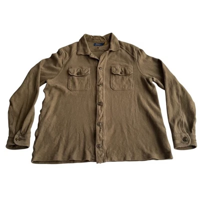 Polo Ralph Lauren 100% Cotton Terry Olive Button Up Hunting Shirt Jacket Large - Image 1 of 4
