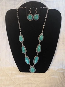 Türkis Halskette 12 cm mit passenden Ohrringen Sterlingsilber signiert YY - Bild 1 von 12