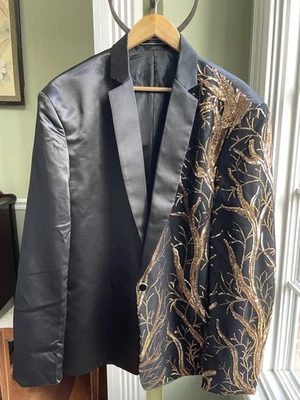 Blazer de lentejuelas doradas para hombre ajustado traje chaqueta - graduación/fiesta de regreso a casa Foto 1 de 4