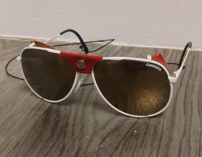 Gafas de sol vintage Carrera 5597 "Glacier" alpinas cuero blanco rojo + croakies Foto 1 de 4