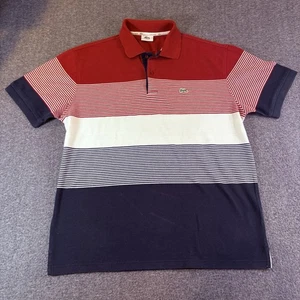 Camisa Polo Lacoste Para Hombres 7 XL Bloques de Color Rayas Blanco Azul Rojo Logo de Cocodrilo - Imagen 1 de 8